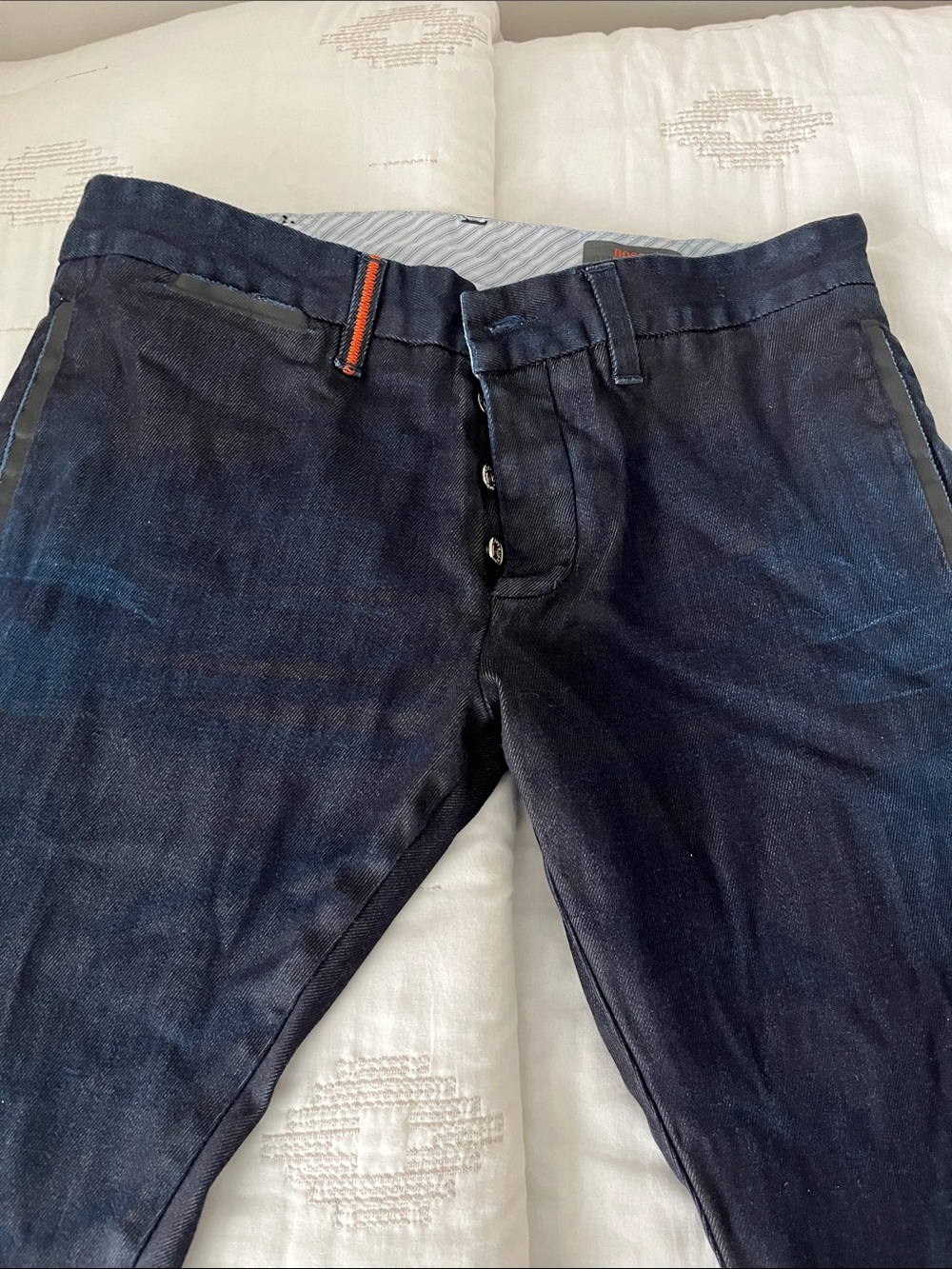 Boss Slim Men’s Jeans in Dark Blue with Orange Trim
